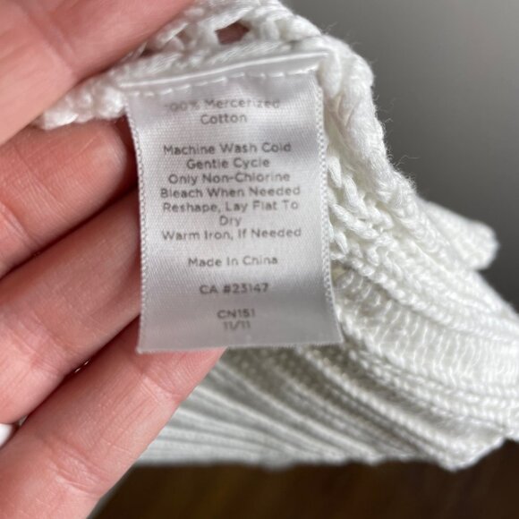 Talbots Cable Knit Cardigan Size XS White Mid Length Open Front 100% Cotton - Picture 4 of 5